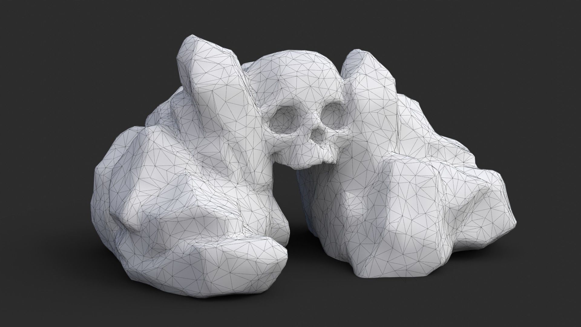 Rock Skull 1001 - Grey Jagged Stone Low-poly 3D model_9