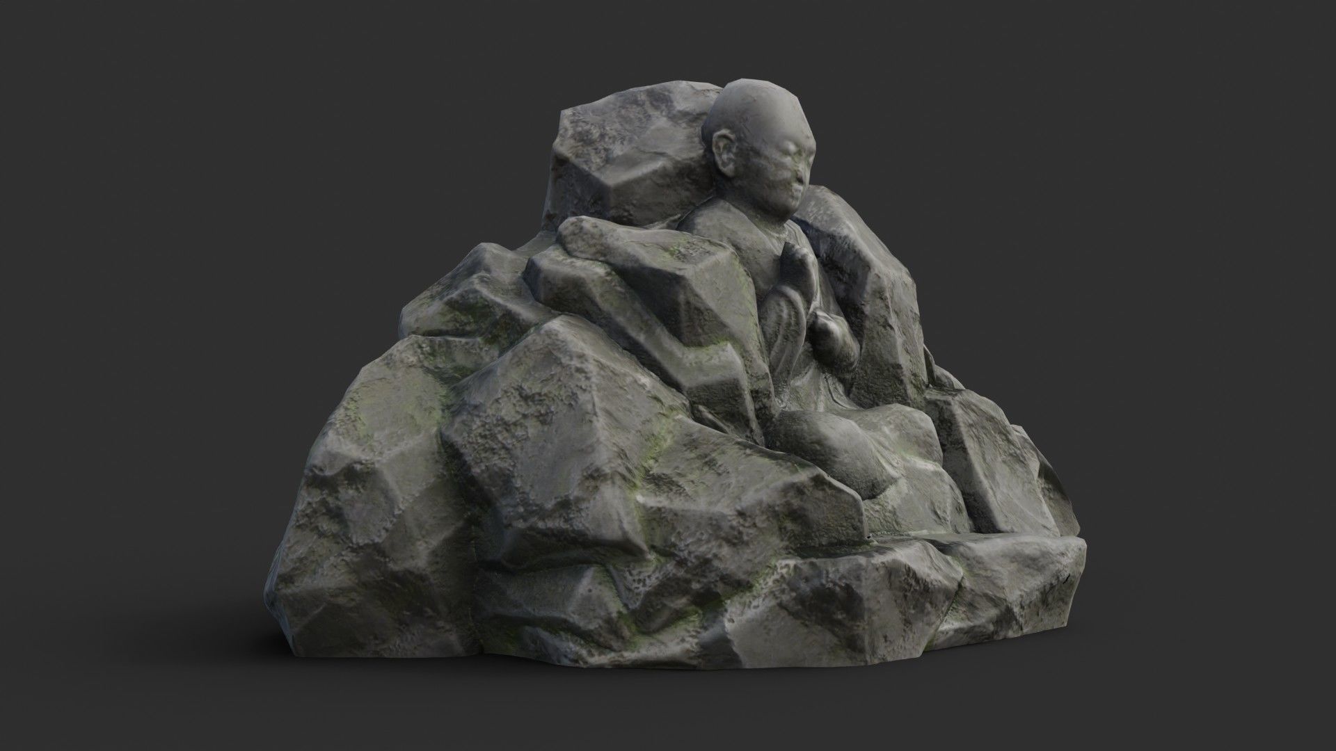 Rock Buddha 1003 - Grey Jagged Stone Low-poly 3D model_13