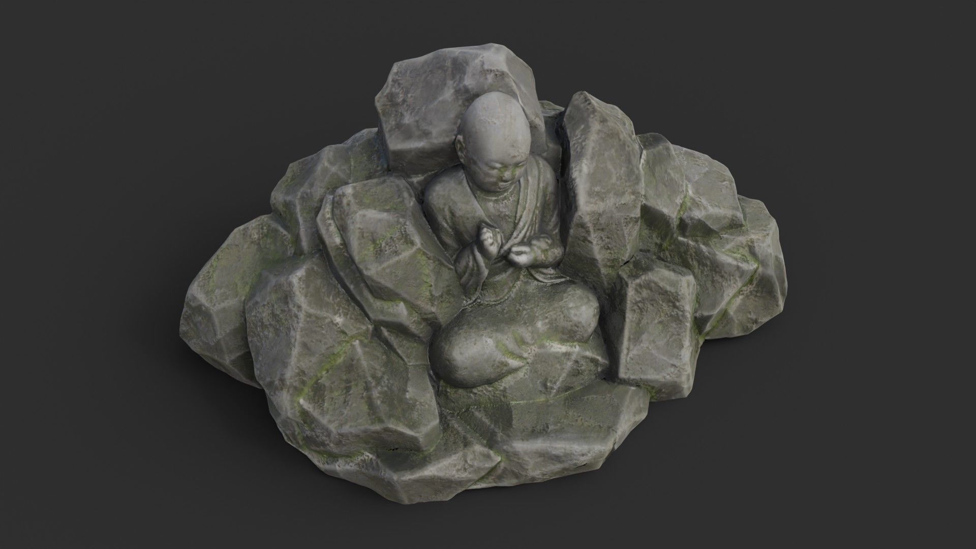 Rock Buddha 1003 - Grey Jagged Stone Low-poly 3D model_14