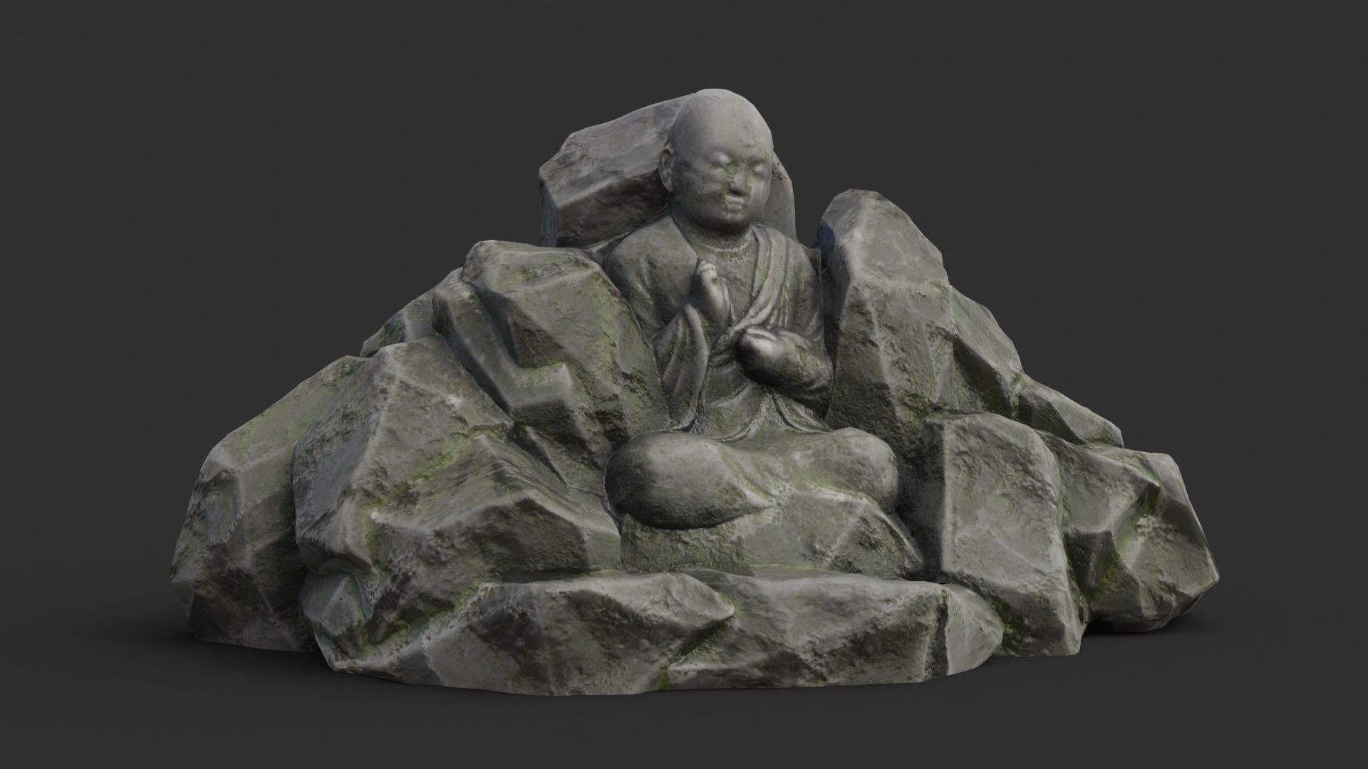 Rock Buddha 1003 - Grey Jagged Stone Low-poly 3D model_8