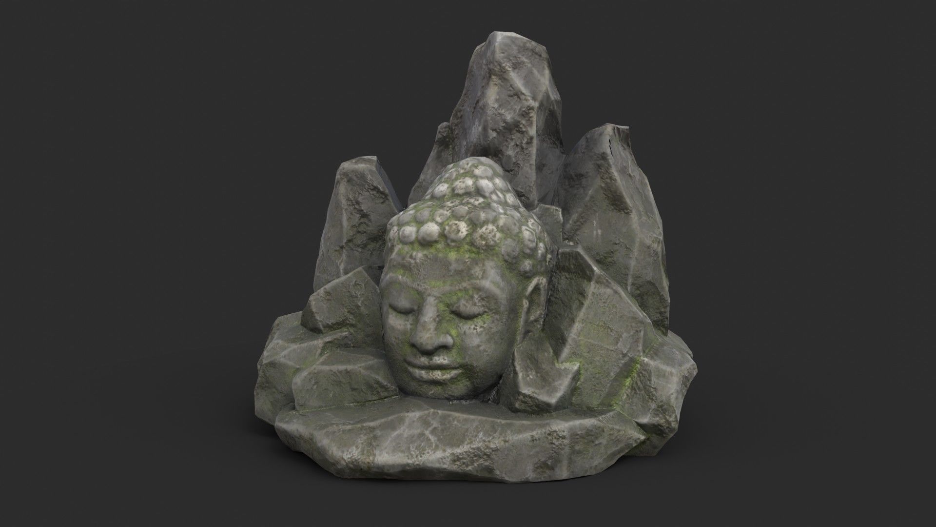 Rock Buddha 1004 - Grey Jagged Stone Low-poly 3D model_1