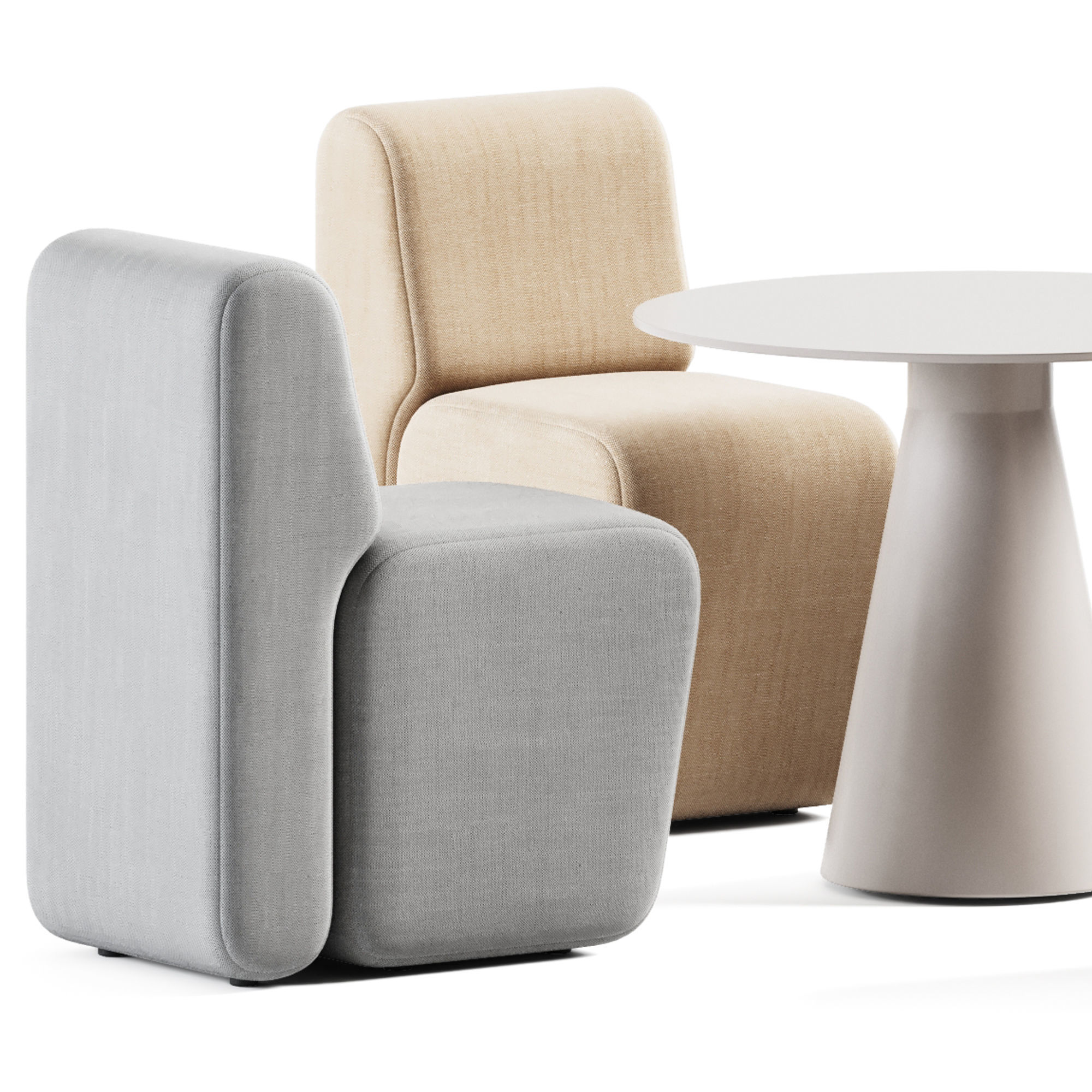 Jackless Table and Armchair Bobby By Bla Station 3D model_1