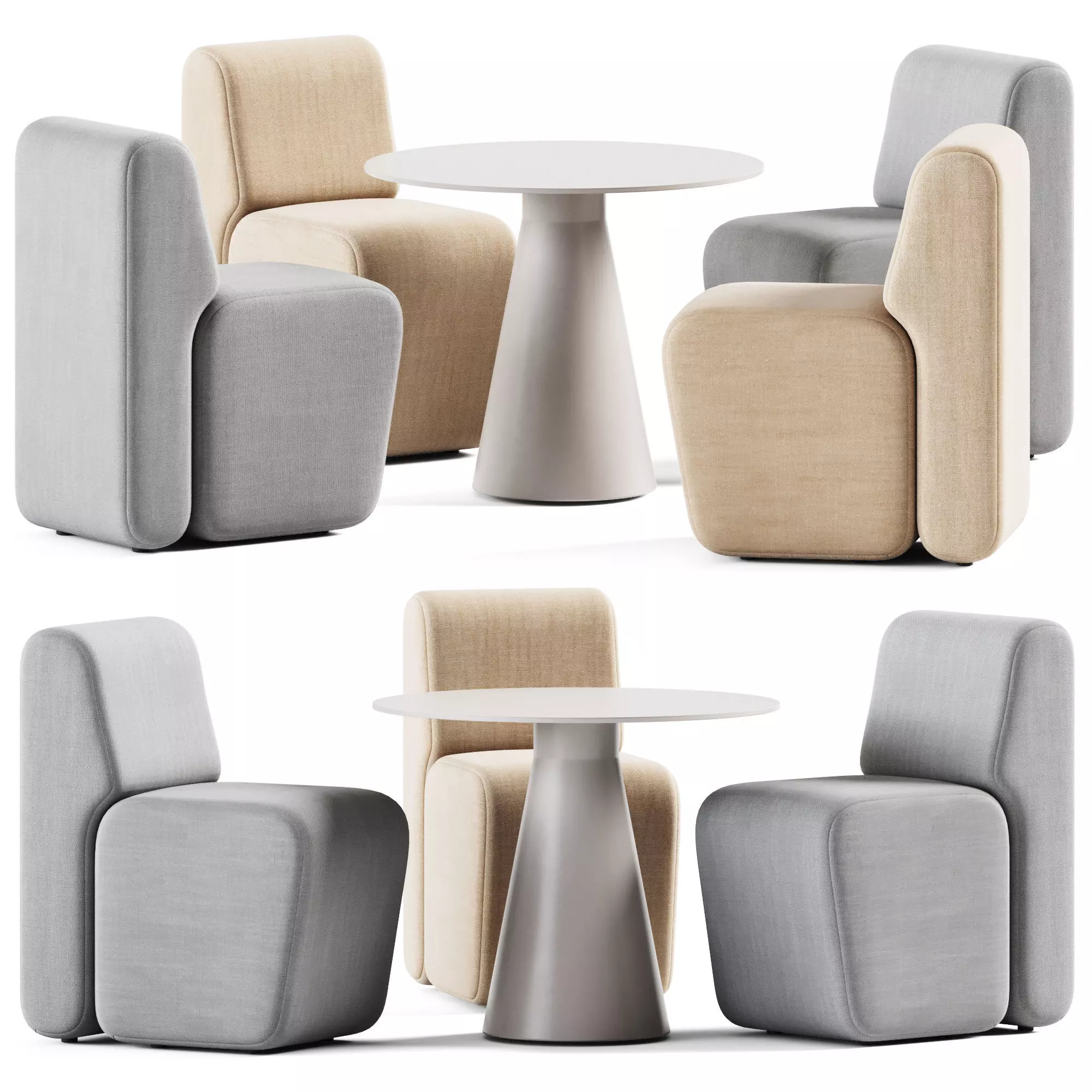 Jackless Table and Armchair Bobby By Bla Station 3D model_0