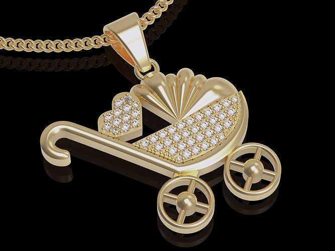 Pram pendant gold   printable jewelry 3D model 3D print model