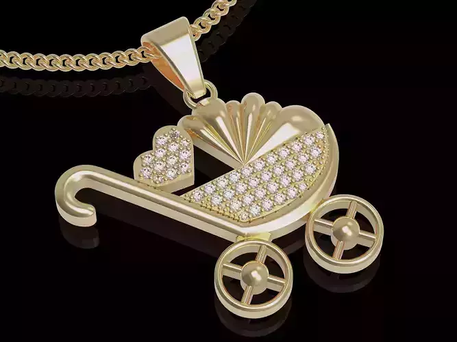 Pram pendant gold   printable jewelry 3D model 3D print model