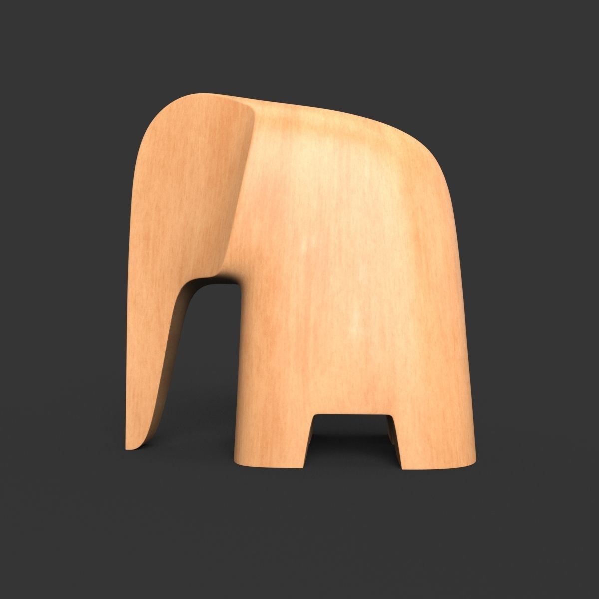 elephant wooden 3D model_2