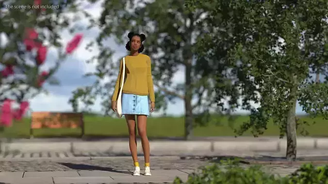 Street Style Light Skin Black Teenage Girl Rigged for Modo