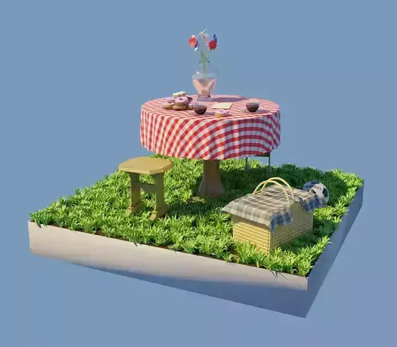 Table in the meadow Low-poly 3D model