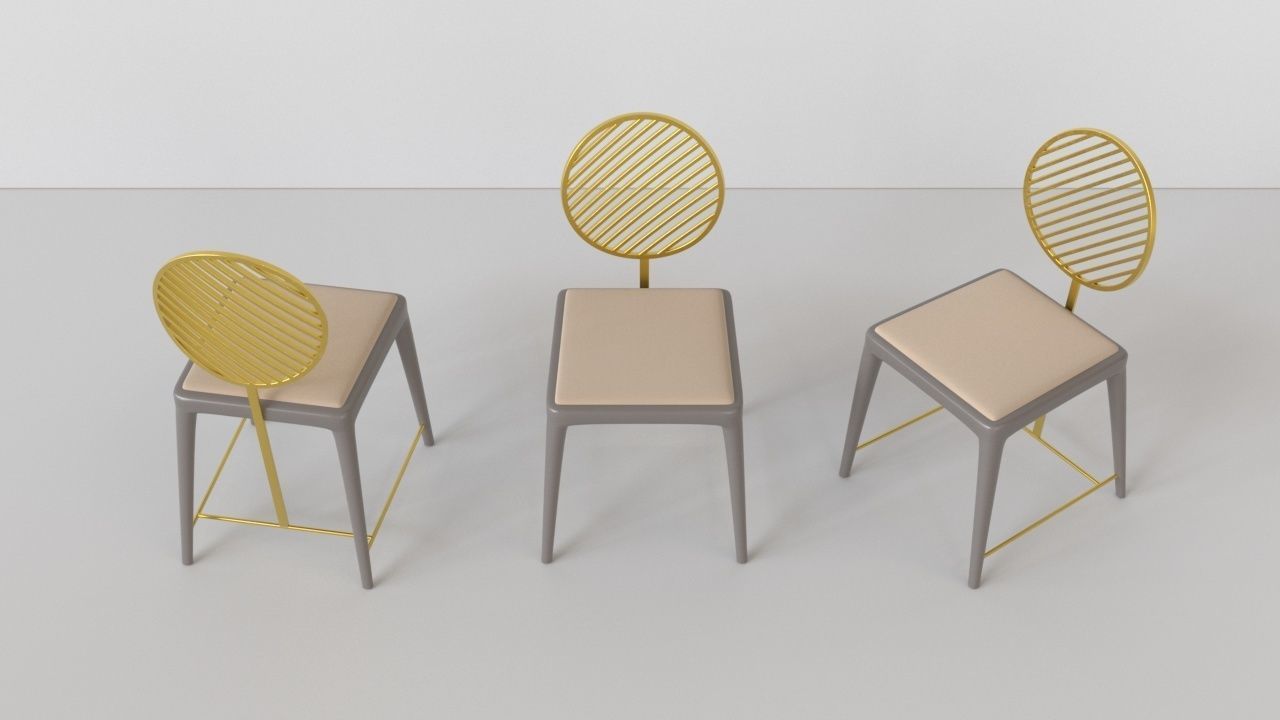 Satin Brass Fan Chair with Oval Backrest by Frank Chou 3D model_2