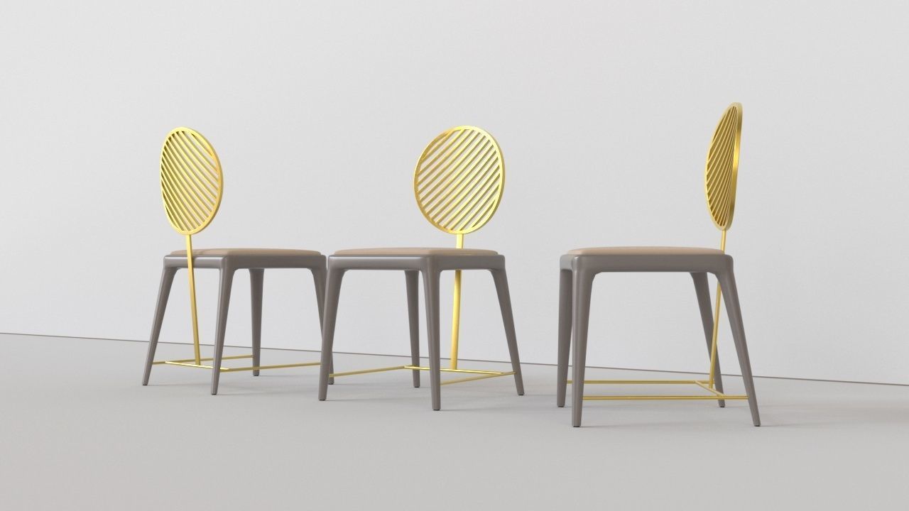 Satin Brass Fan Chair with Oval Backrest by Frank Chou 3D model_1