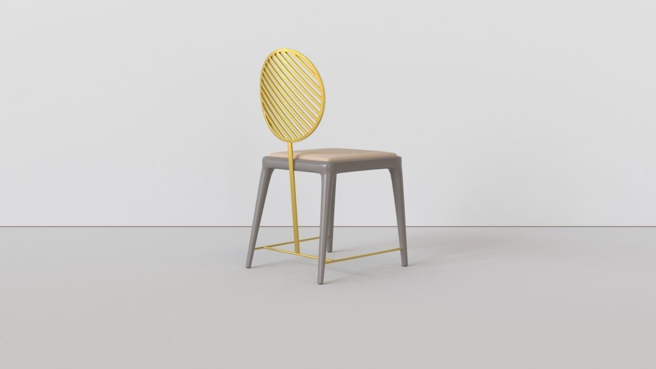 Satin Brass Fan Chair with Oval Backrest by Frank Chou 3D model_6
