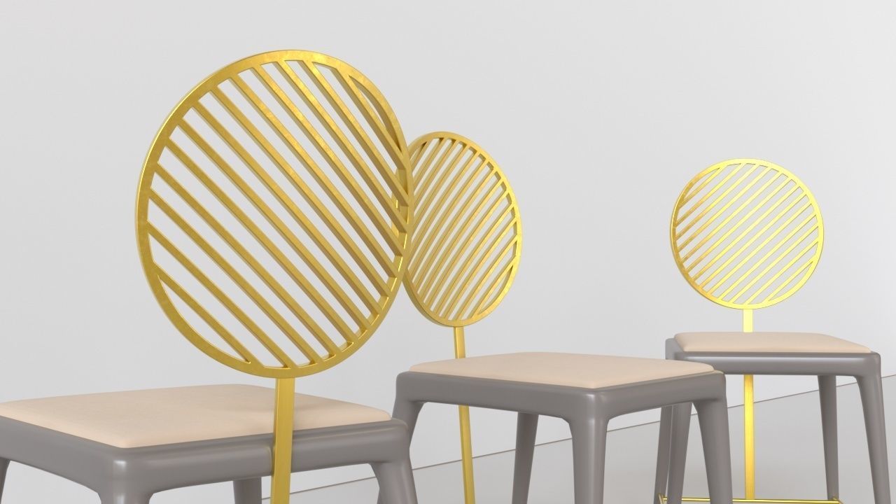 Satin Brass Fan Chair with Oval Backrest by Frank Chou 3D model_3
