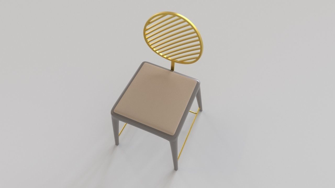 Satin Brass Fan Chair with Oval Backrest by Frank Chou 3D model_7