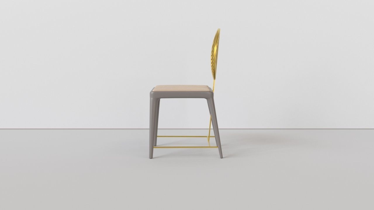 Satin Brass Fan Chair with Oval Backrest by Frank Chou 3D model_5