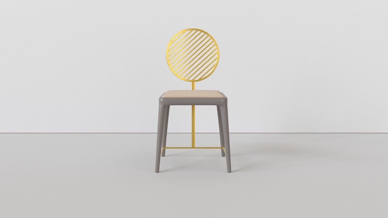 Satin Brass Fan Chair with Oval Backrest by Frank Chou 3D model_4