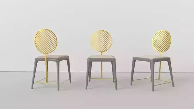 Satin Brass Fan Chair with Oval Backrest by Frank Chou 3D model