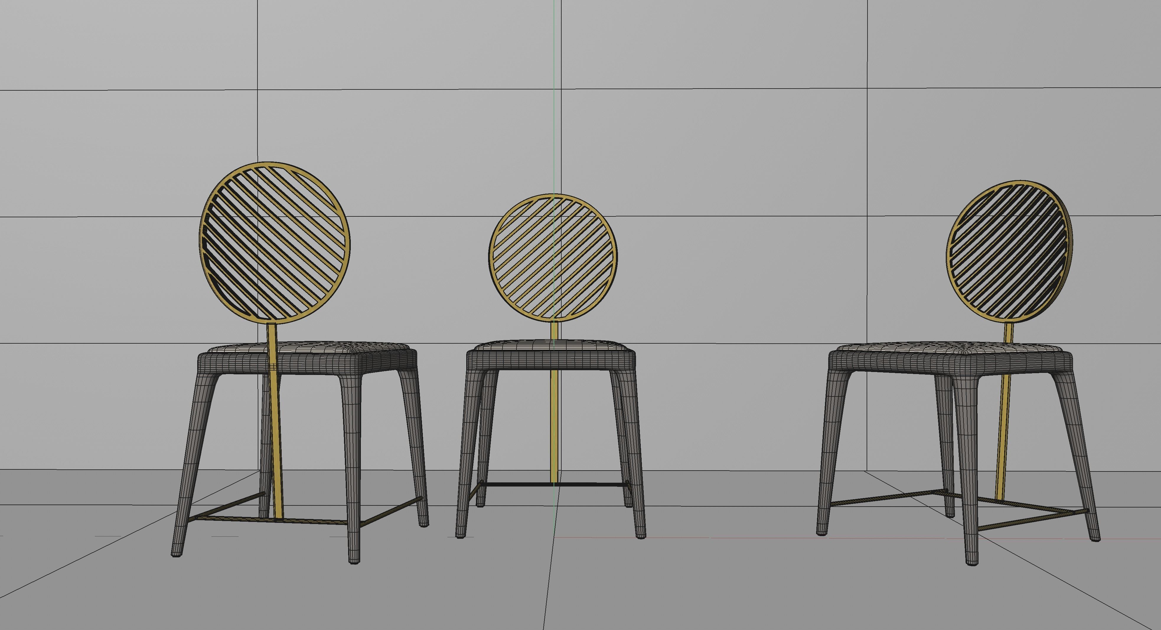 Satin Brass Fan Chair with Oval Backrest by Frank Chou 3D model_9
