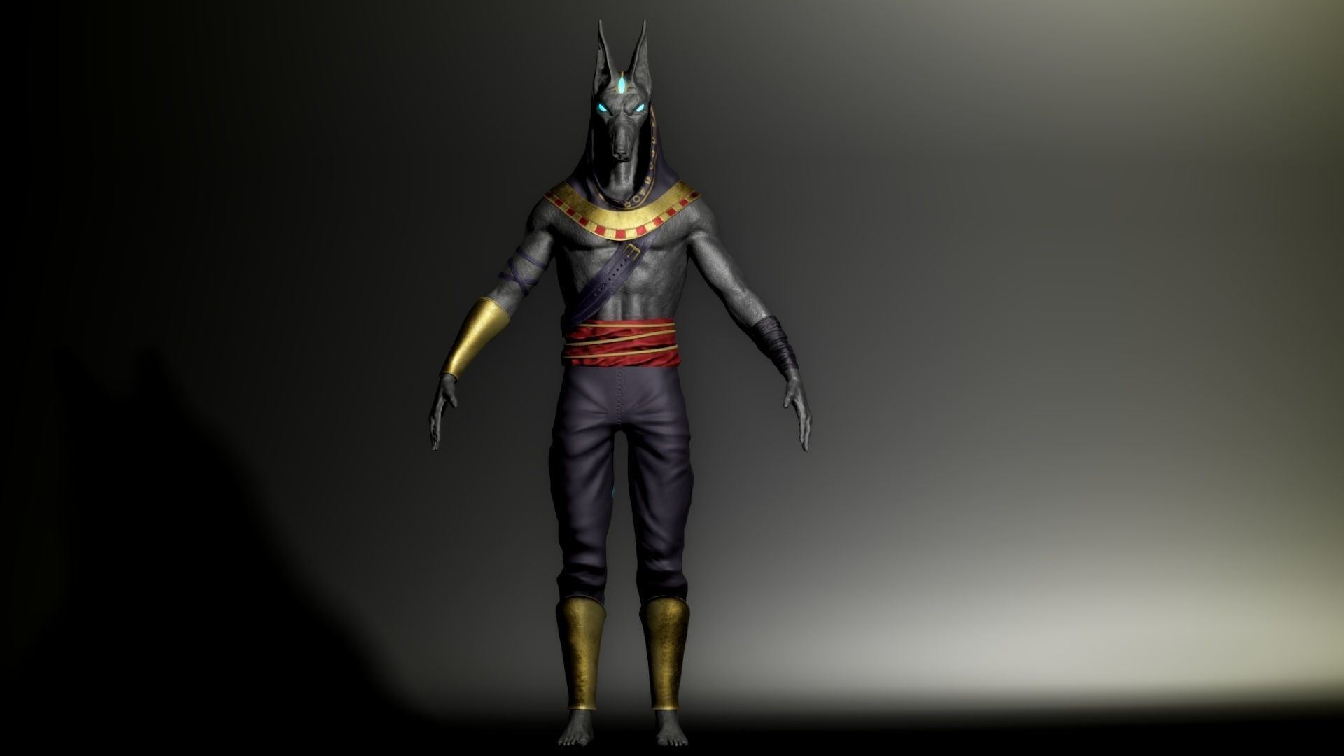 Anubis egyptian warrior Low-poly 3D model_1