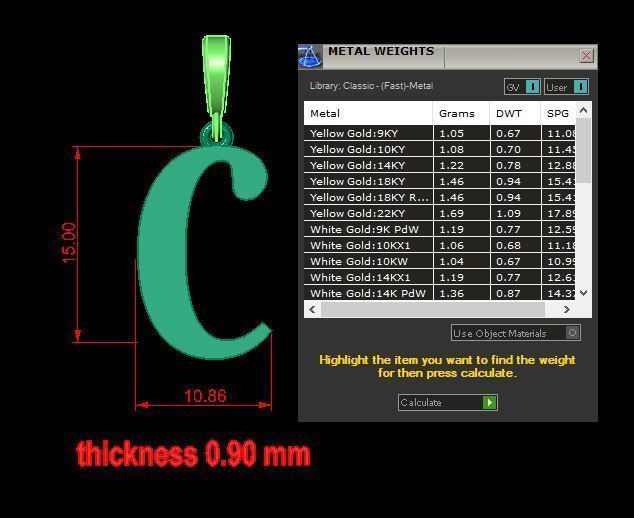 pendant alphabet berkshire C small  3D print model_12