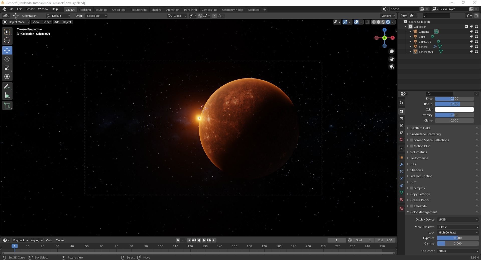 Realistic Mercury 3d model planet in space with sun shining Low-poly 3D model_2