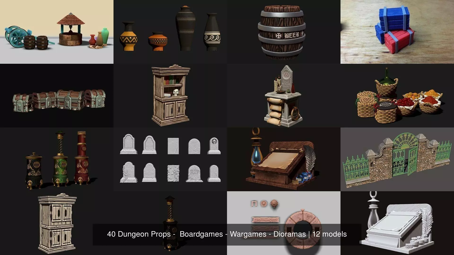 40 Dungeon Props -  Boardgames - Wargames - Dioramas 3D Model Collection_0