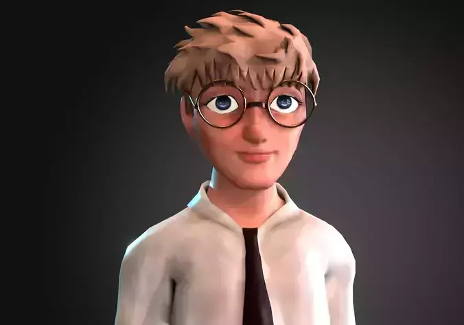 boy nerd glasses rigged low poly Low-poly 3D model