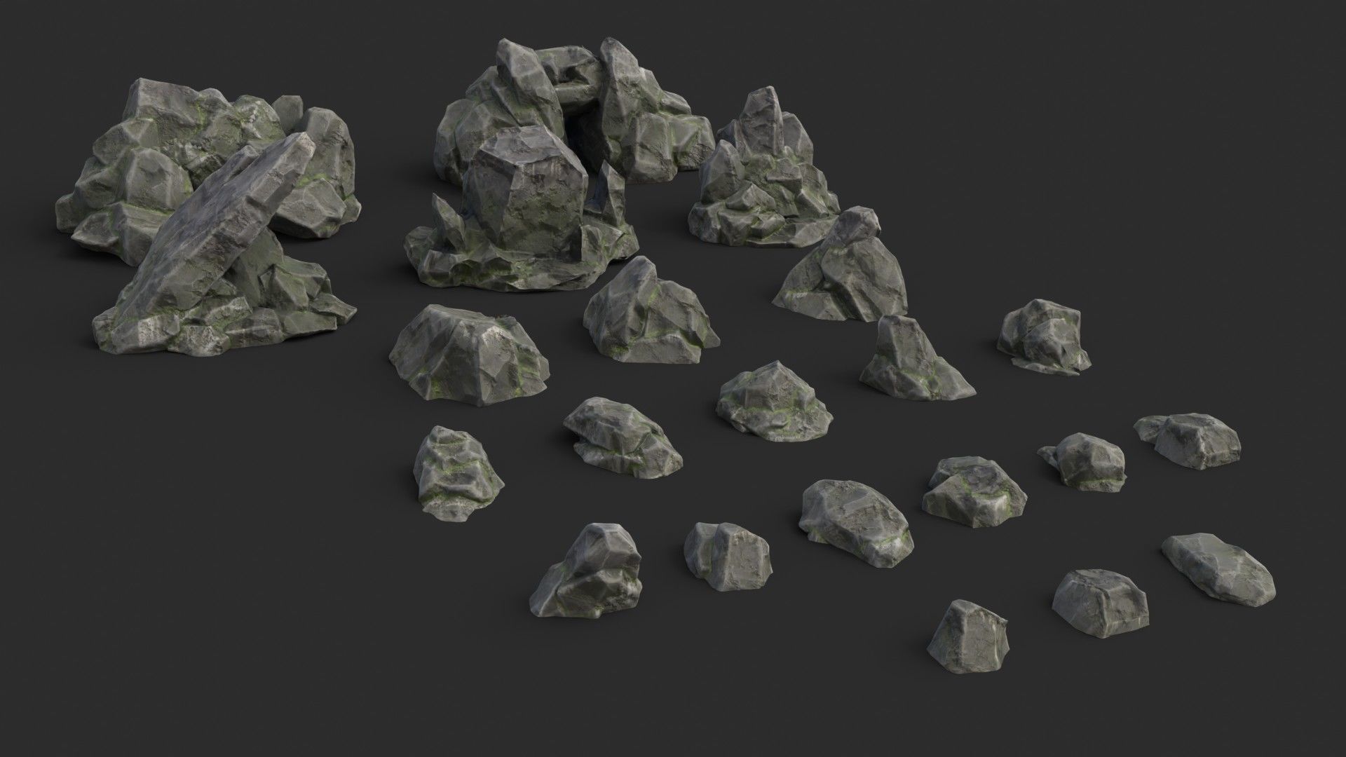 Skull Rock Set bundle - Grey Jagged Stone 3D Model Collection_13
