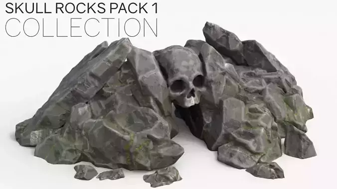 Skull Rock Set bundle - Grey Jagged Stone 3D Model Collection