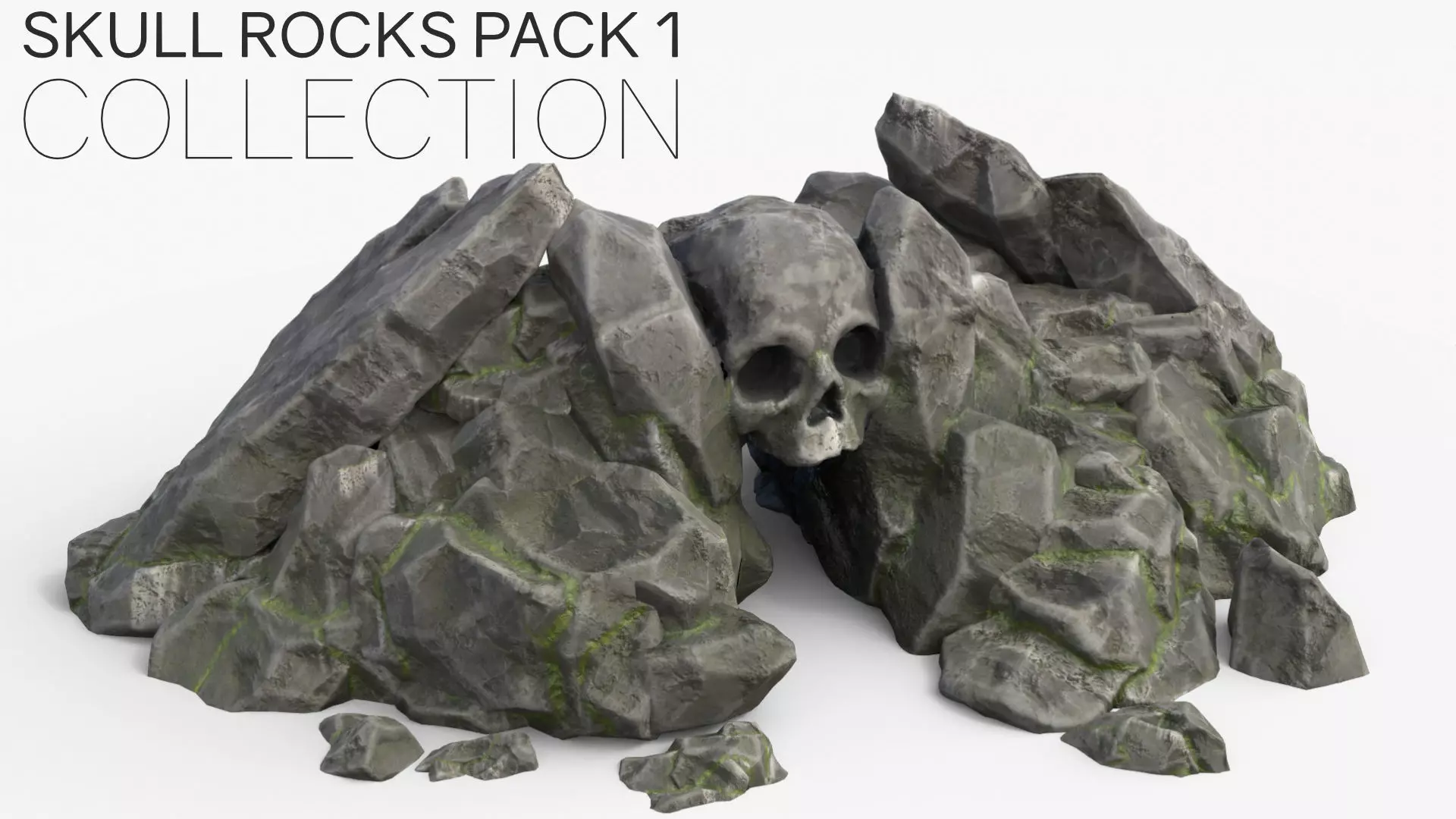 Skull Rock Set bundle - Grey Jagged Stone 3D Model Collection_0