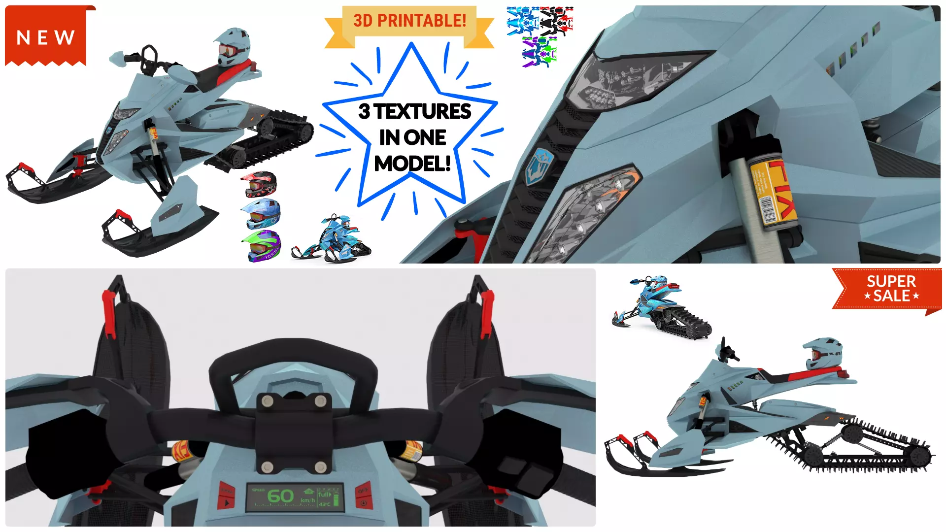 NEW SNOWMOBILE - 3 in 1 AWESOME PACK Low-poly 3D model_0