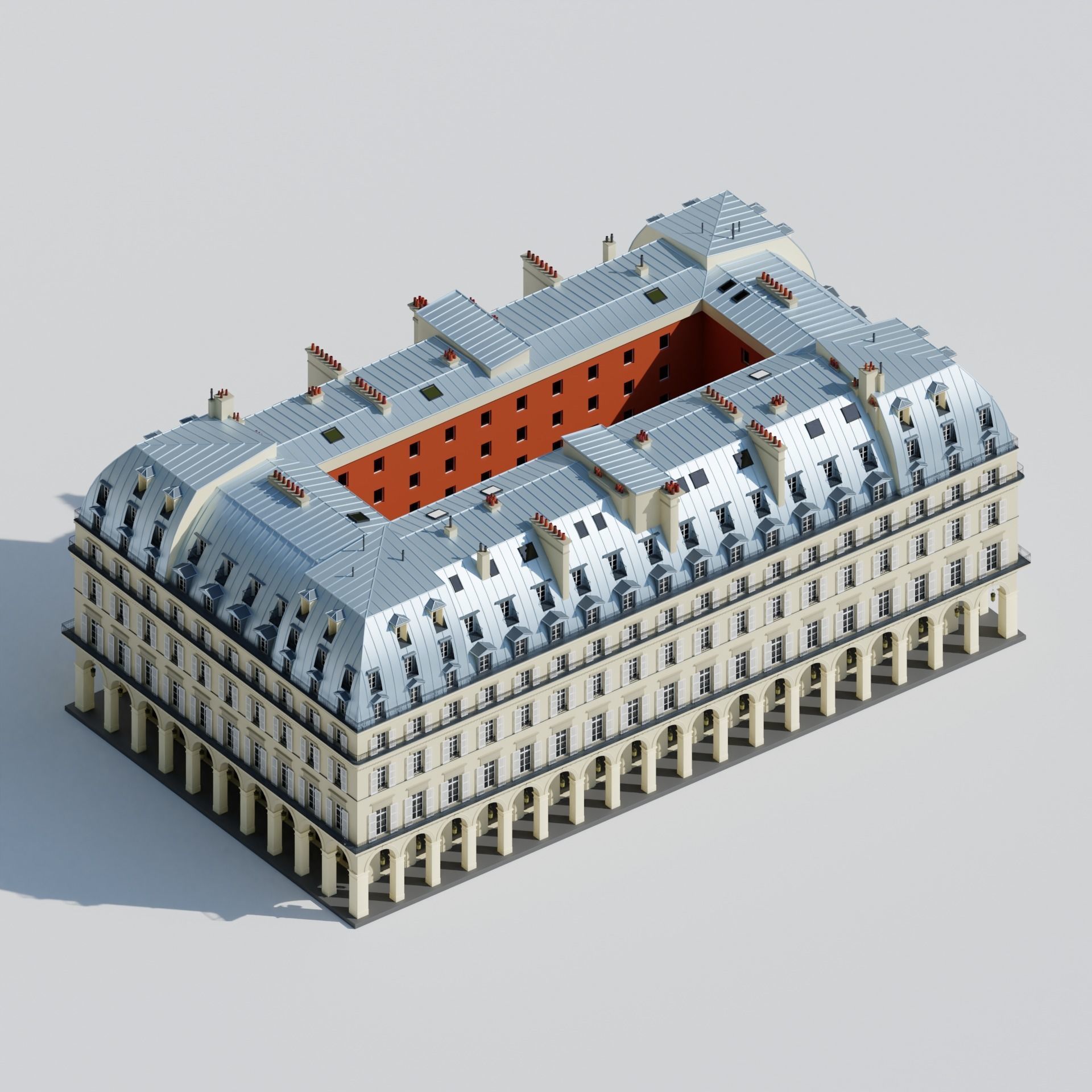 Paris City Building Rivoli Low-poly 3D model_6