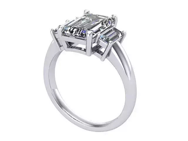 Emerald Cut and Baguette Three Stone Ring 