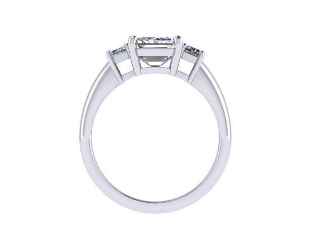 Emerald Cut and Baguette Three Stone Ring  3D print model_3