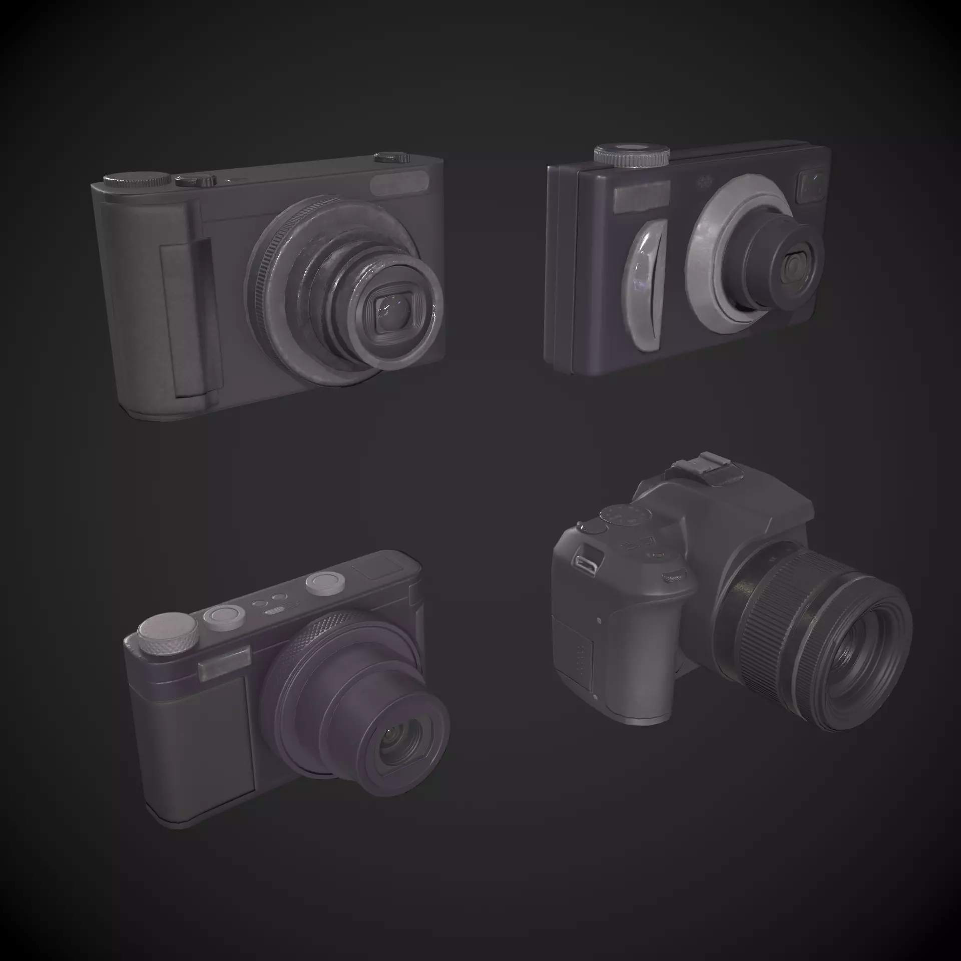 Digital Camera Set Low-poly 3D model_0