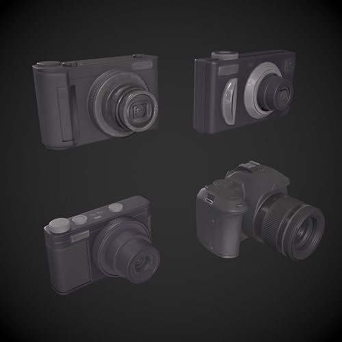 Digital Camera Set Low-poly 3D model