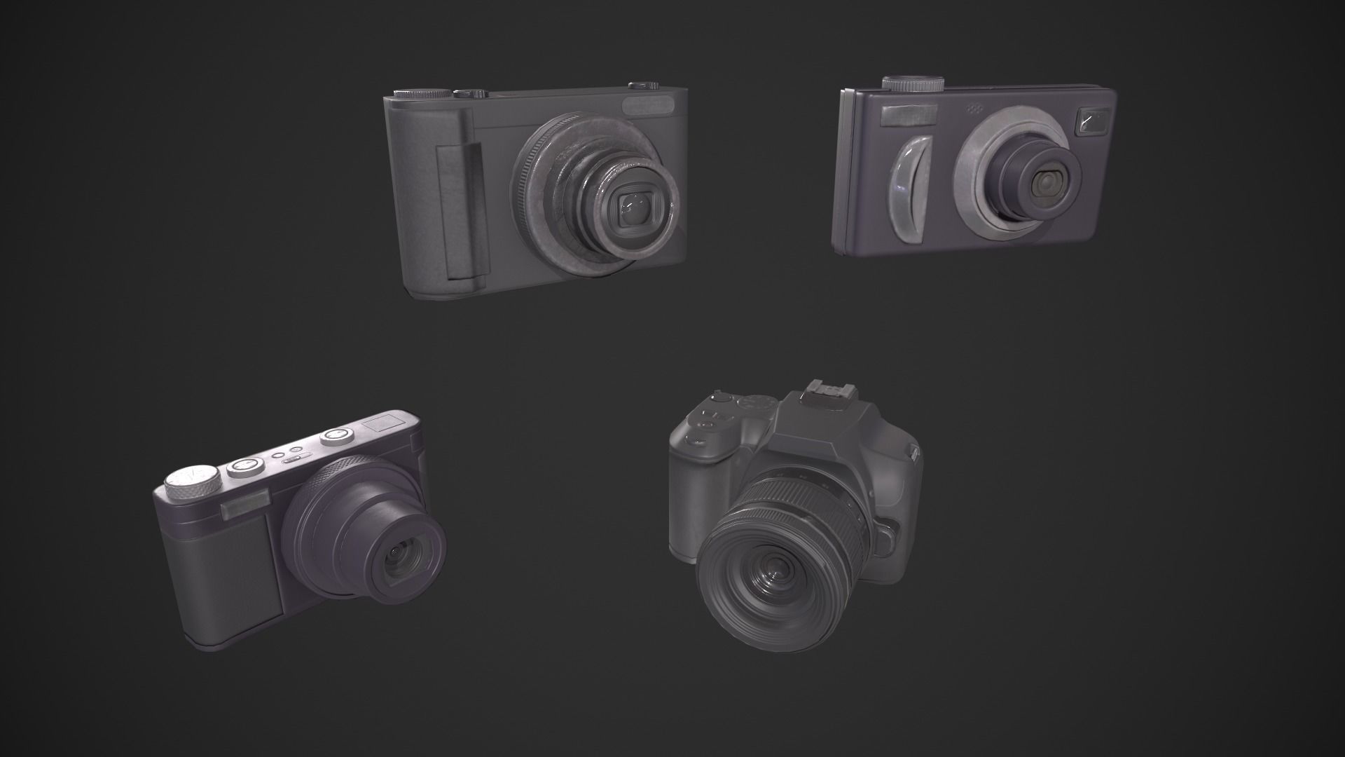 Digital Camera Set Low-poly 3D model_1