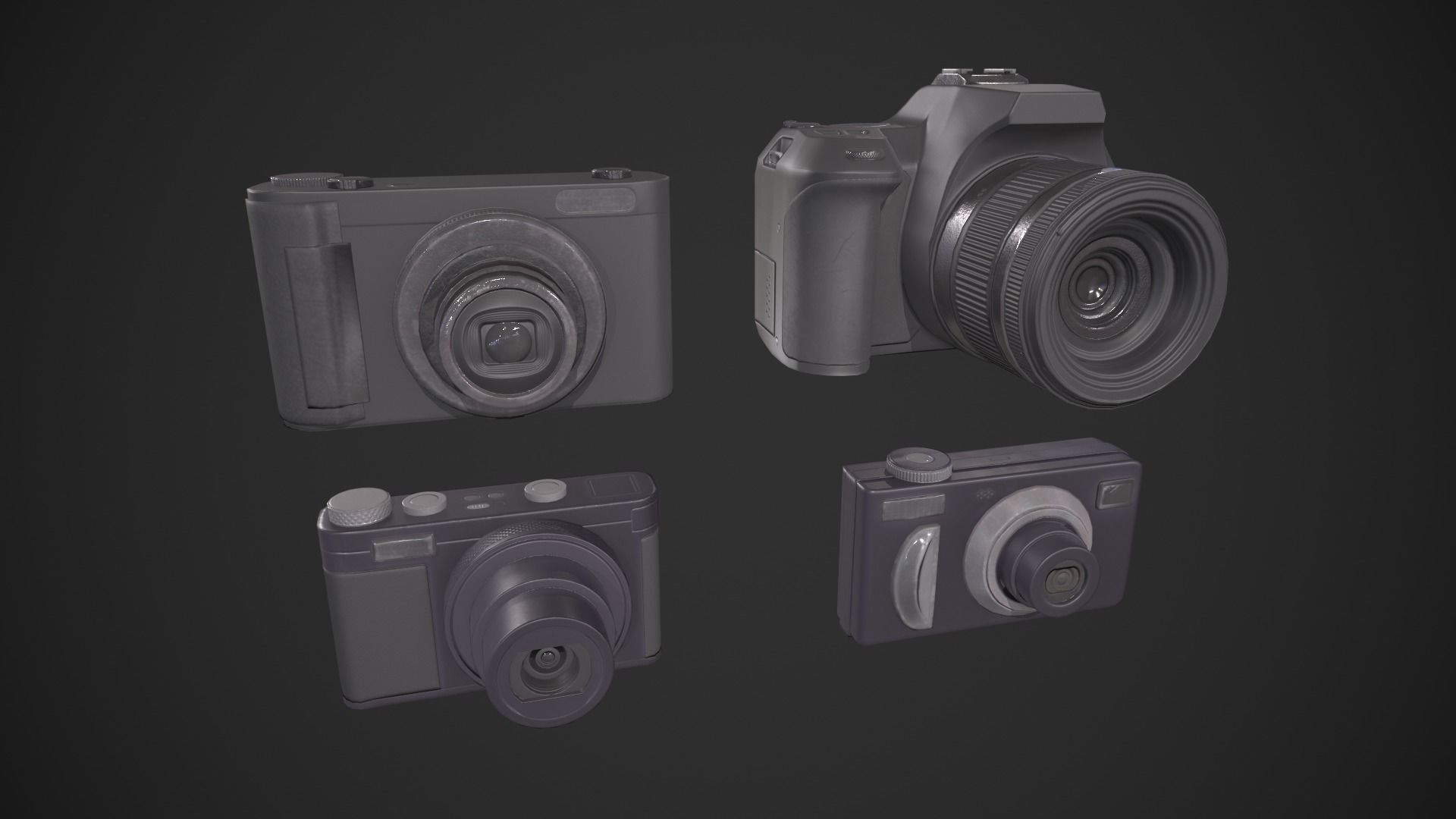 Digital Camera Set Low-poly 3D model_13