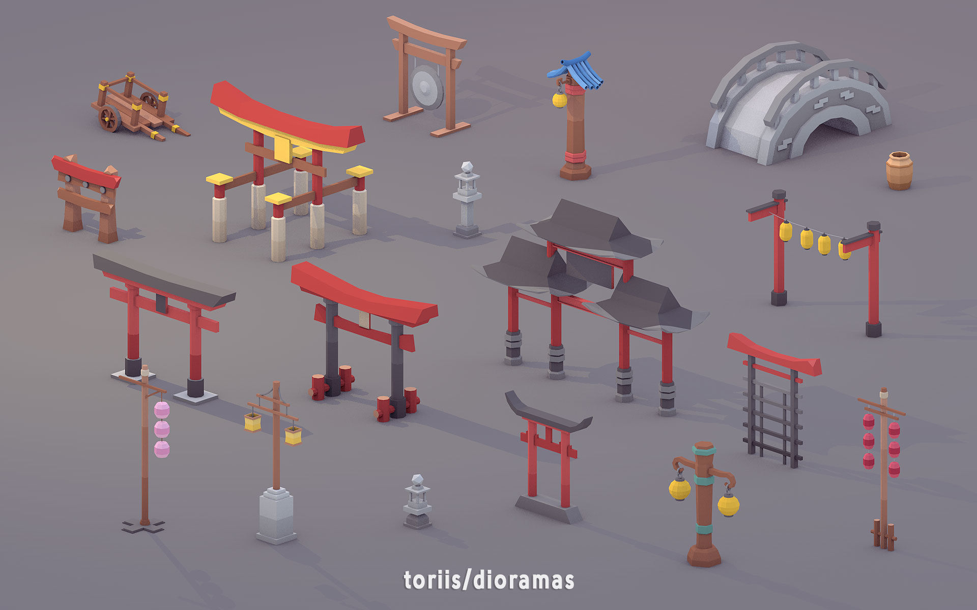 3D Low Poly 100 Japanese Assets Low-poly 3D model_1
