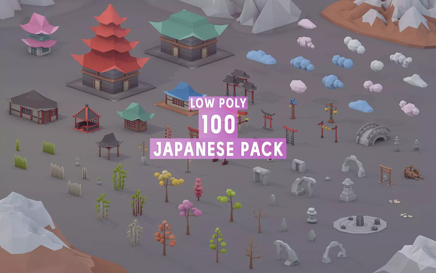 3D Low Poly 100 Japanese Assets Low-poly 3D model_0