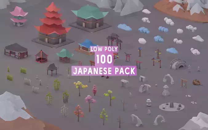 3D Low Poly 100 Japanese Assets Low-poly 3D model