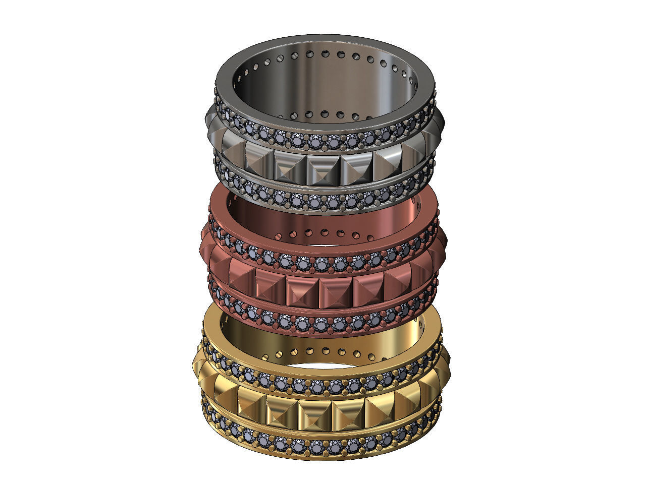 Double diamond sides stud eternity rings US sizes 6 7 8 3D print model_2