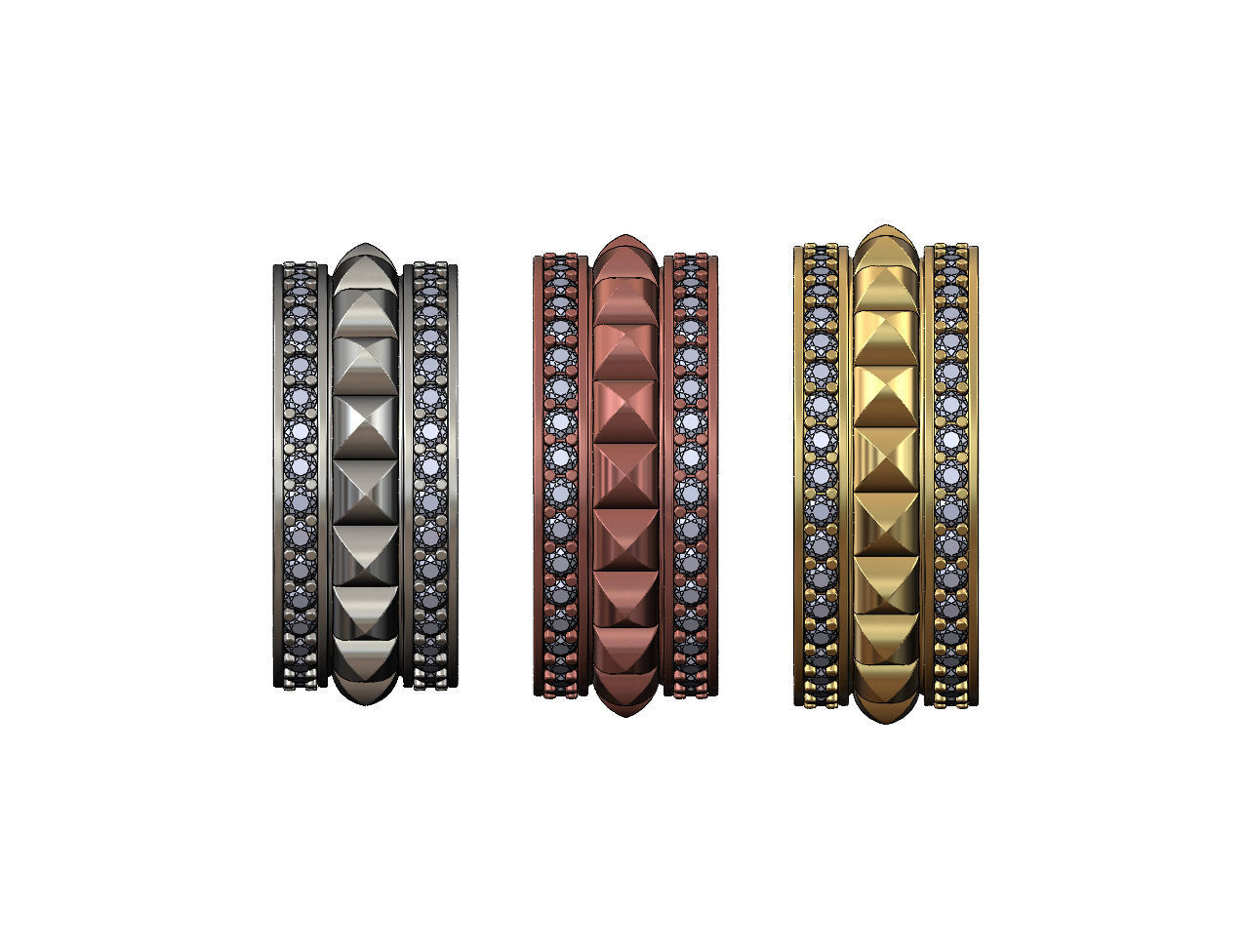 Double diamond sides stud eternity rings US sizes 6 7 8 3D print model_1