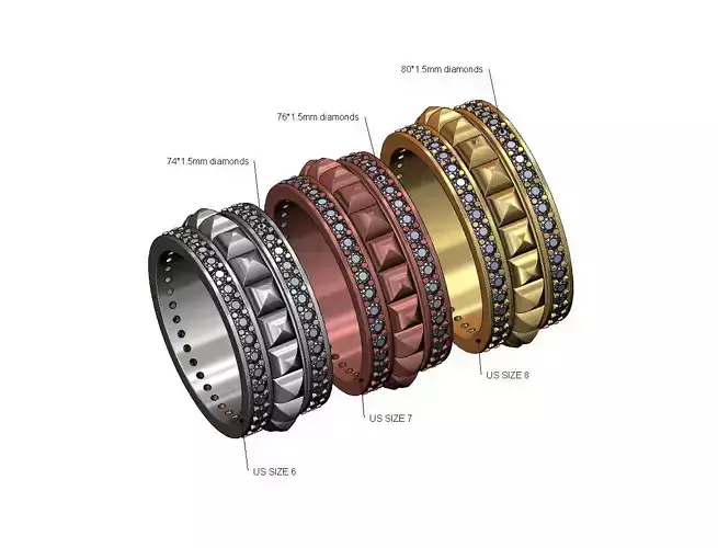 Double diamond sides stud eternity rings US sizes 6 7 8