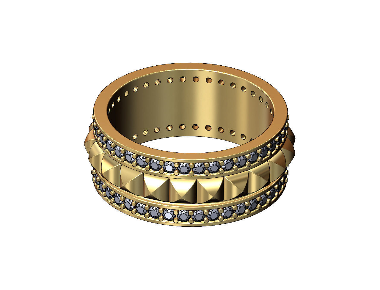 Double diamond sides stud eternity rings US sizes 6 7 8 3D print model_4