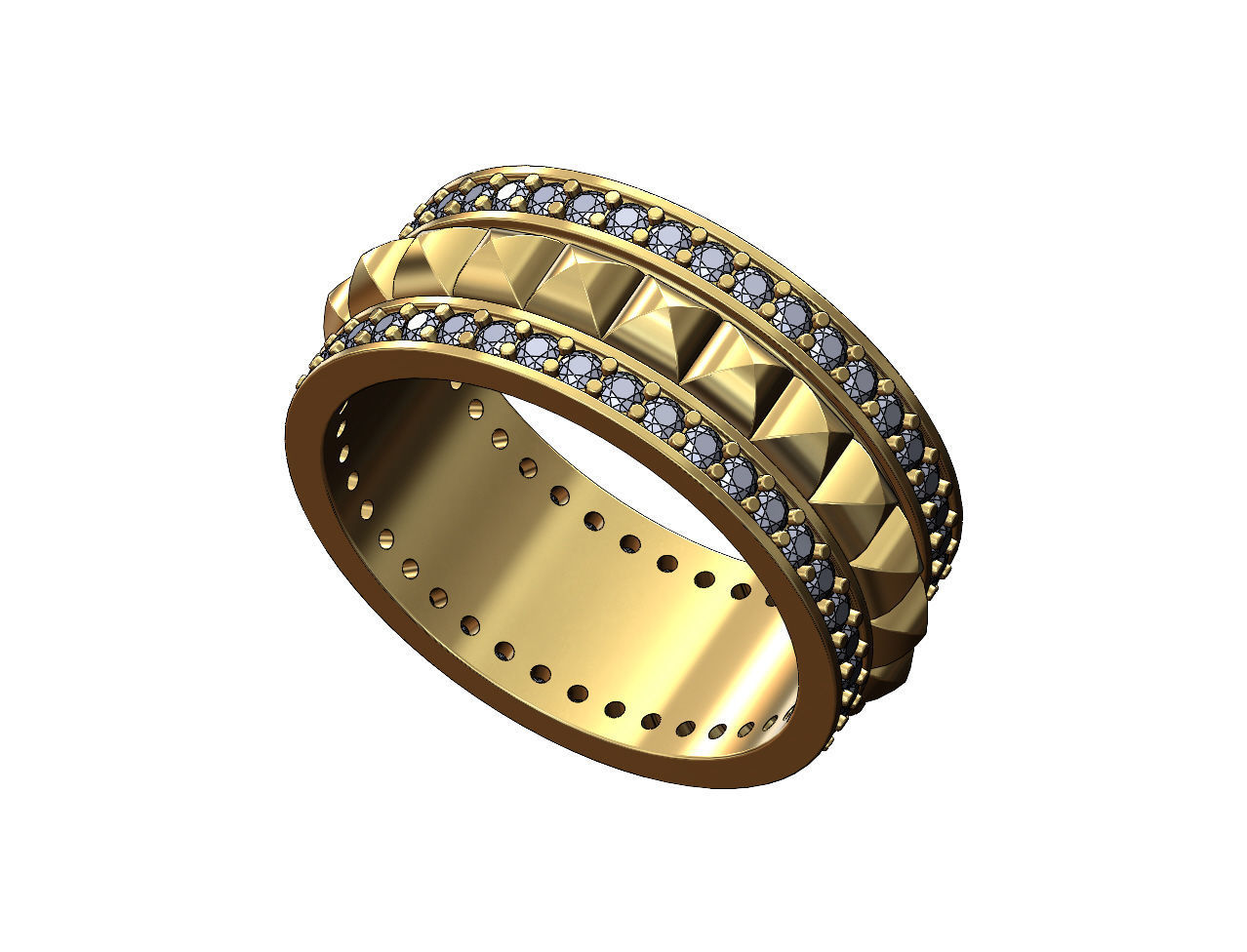 Double diamond sides stud eternity rings US sizes 6 7 8 3D print model_3