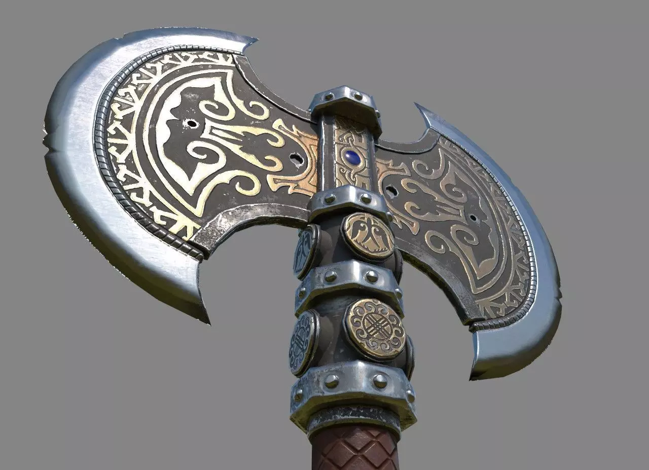 Axe stylized kazakh ornament - Game Ready Low-poly 3D model