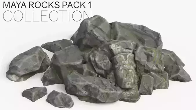 Maya Rock Set Bundle - Grey Jagged Stone 3D Model Collection