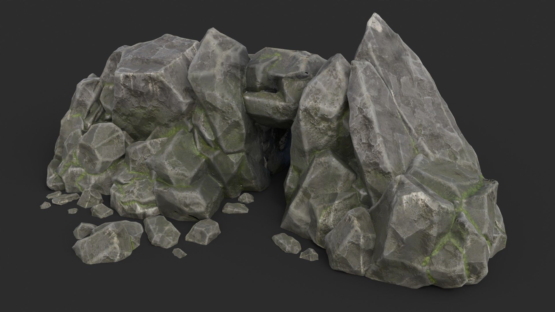 Maya Rock Set Bundle - Grey Jagged Stone 3D Model Collection_9