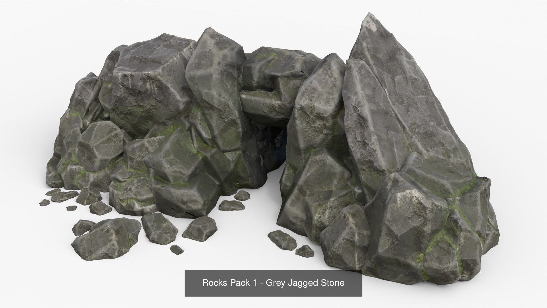 Maya Rock Set Bundle - Grey Jagged Stone 3D Model Collection_5