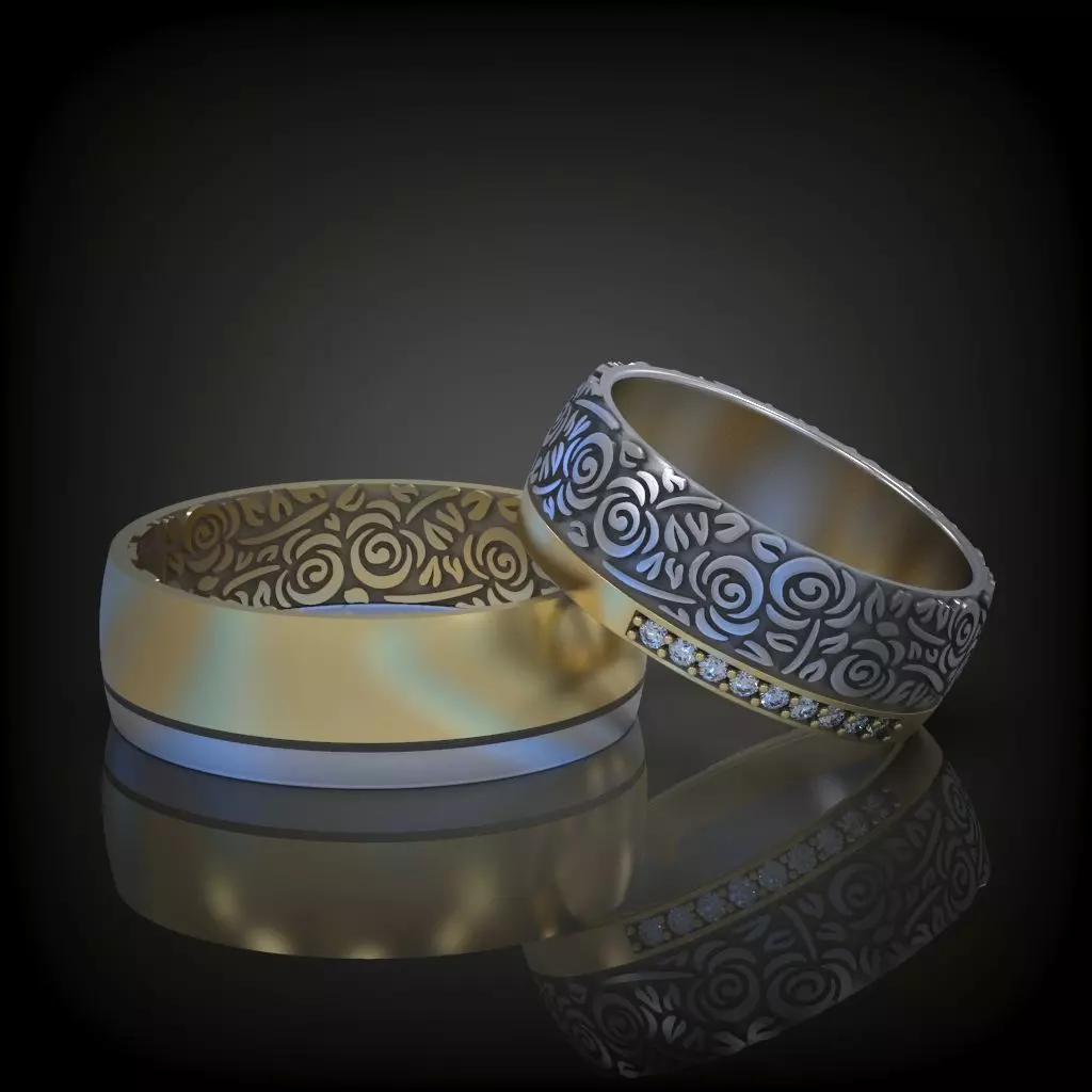 Wedding band promise rings roses diamonds 3D print model